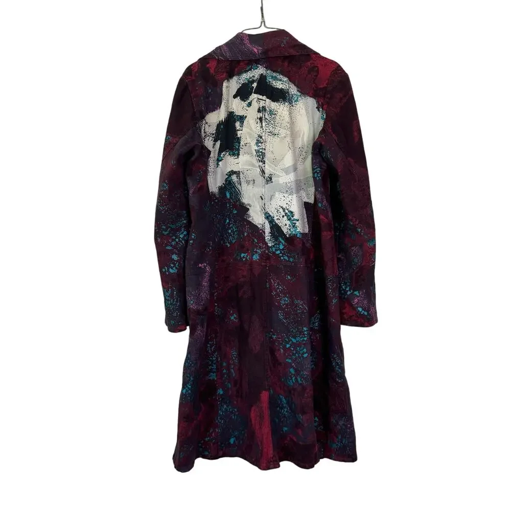 Just Cavalli by Roberto Cavalli Y2K Metallic‎ Paint Splatter Maroon Trench Coat - Picture 11 of 12